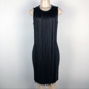 SPENSE SLEEVELESS FRINGED SHEATH DRESS